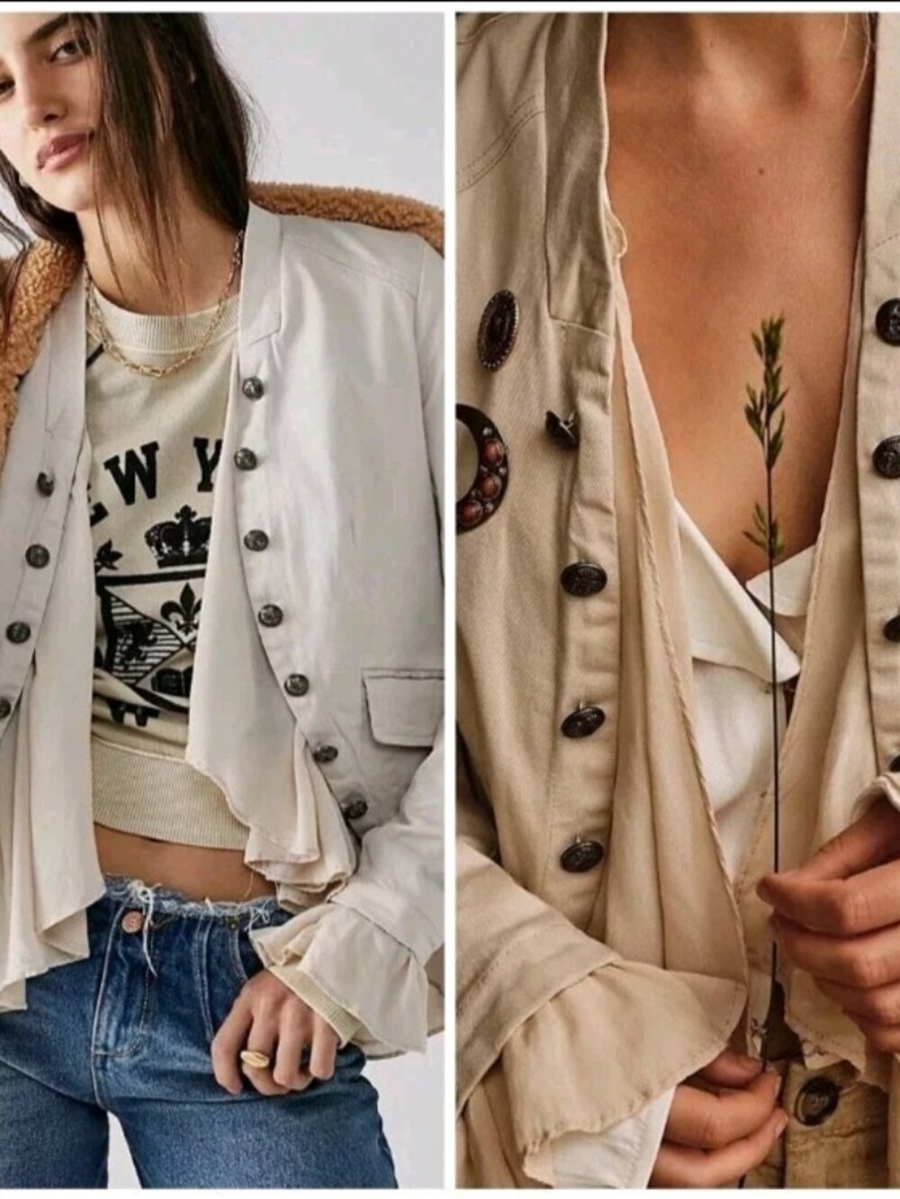 Free People Cream Beige Button-Front Jacket